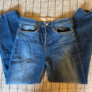 RAG & BONE MAYA HI RISE ANKLE STRAIGHT JEANS. Rocco wash with finished hem.